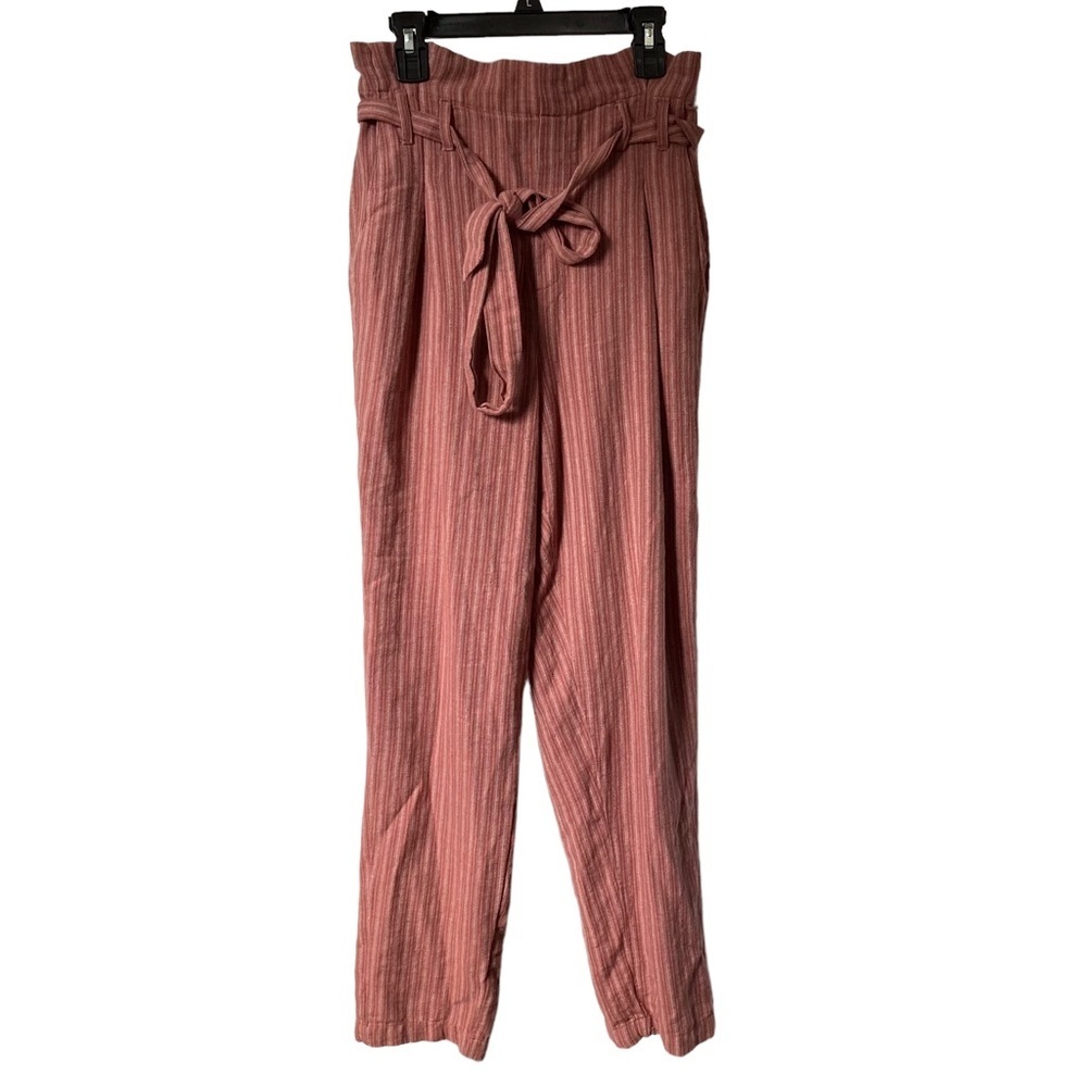 2/$15 American Eagle high rise pink stripe paper bag waist linen blend pants XS